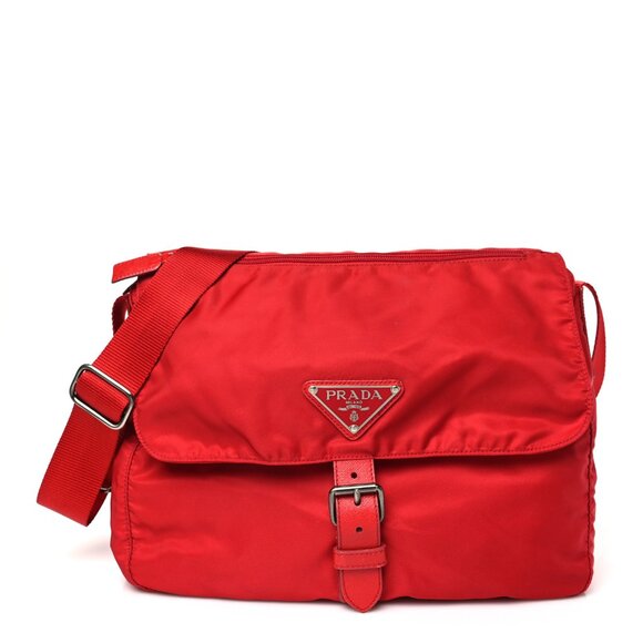 Prada Small Red Nylon Tessuto Buckle Messenger Bag - Picture 1 of 3